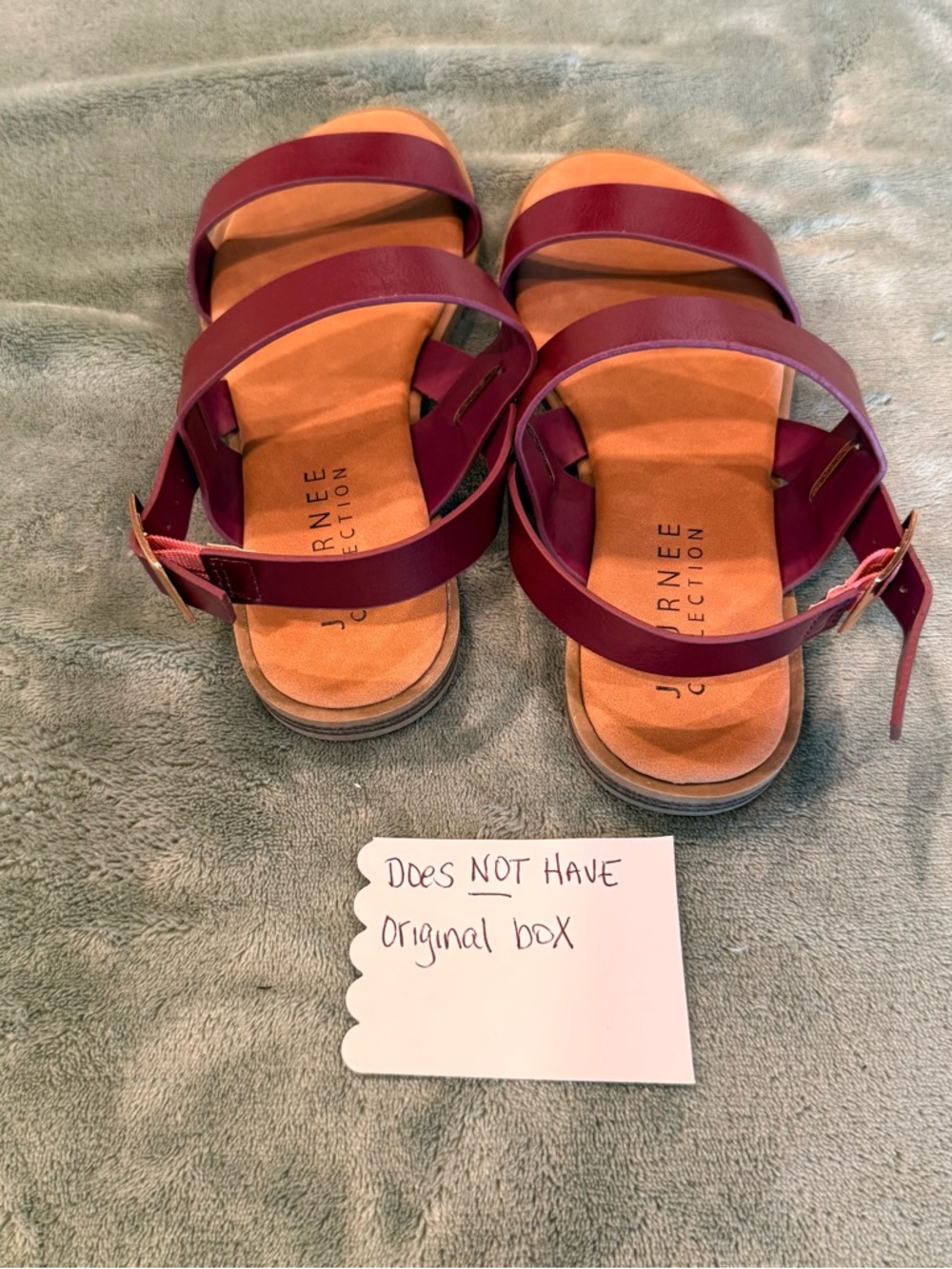 Journee Collection Women’s Sandals Size 6.5 Red Strappy Buckle Flat